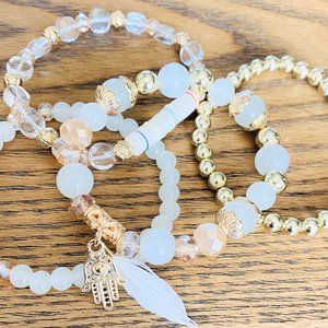 White Feather Bracelet Set